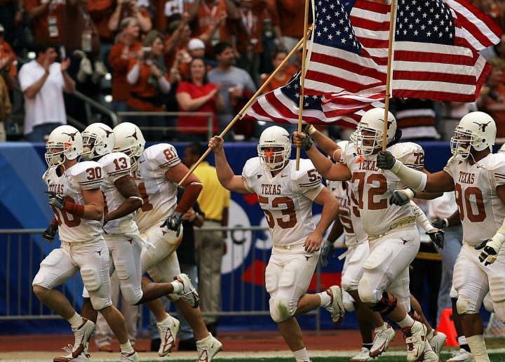 American flag at a rally